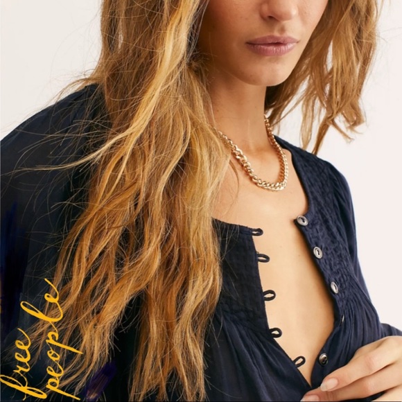 SALE Free People Boho Navy Peasant Tunic Top - Picture 3 of 9